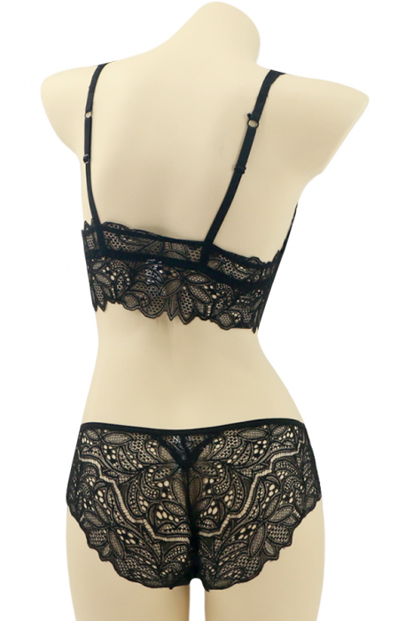 Set 2 piese lenjerie intima cu dantela, top si chiloti clasici MG-3208negru [2]