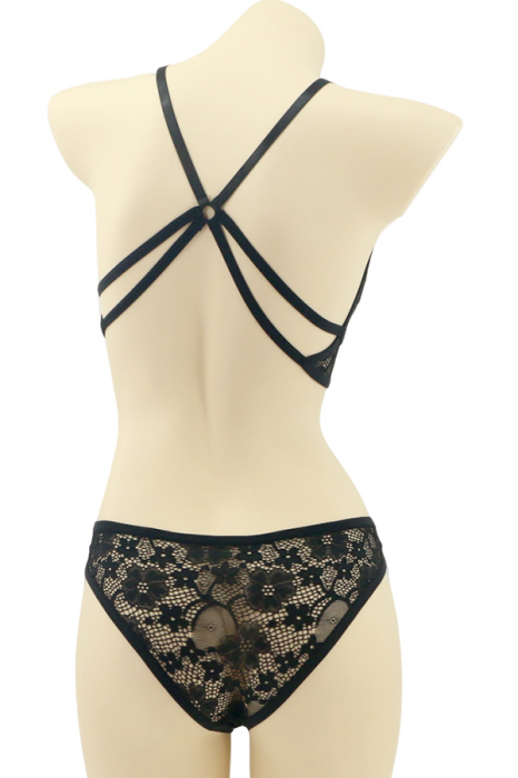 Set 2 piese lenjerie intima cu dantela, top si chiloti brazilieni MG-7308negru [2]