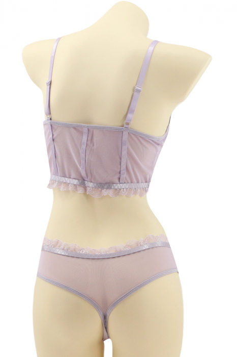Set 2 piese lenjerie intima cu dantela, top si chiloti tanga MG-8576mov [2]