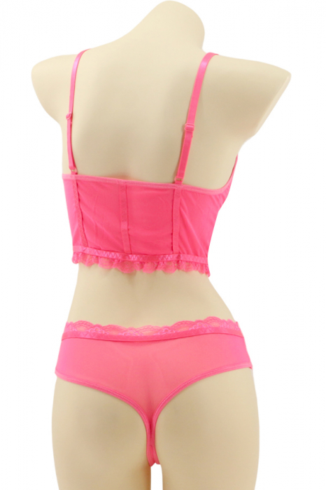 Set 2 piese lenjerie intima cu dantela, top si chiloti tanga MG-8576roz [2]