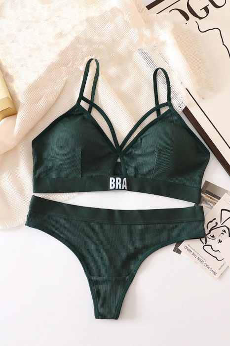 Set 2 piese lenjerie intima, sutien push-up si chiloti tanga XBX-8827verde [2]