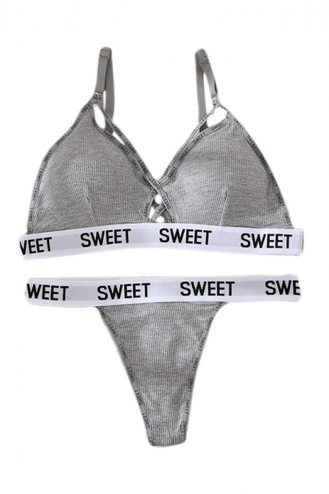 Set 2 piese lenjerie intima, sutien push-up si chiloti tanga XBX-8861gri [1]