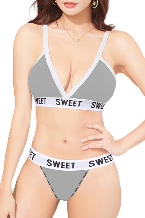 Set 2 piese lenjerie intima, sutien push-up si chiloti tanga XXP-5813gri [1]