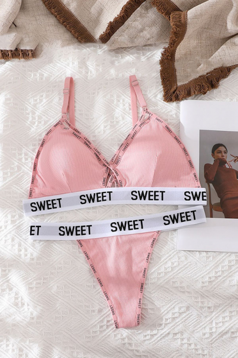 Set 2 piese lenjerie intima, sutien push-up si chiloti tanga XBX-8861roz [2]