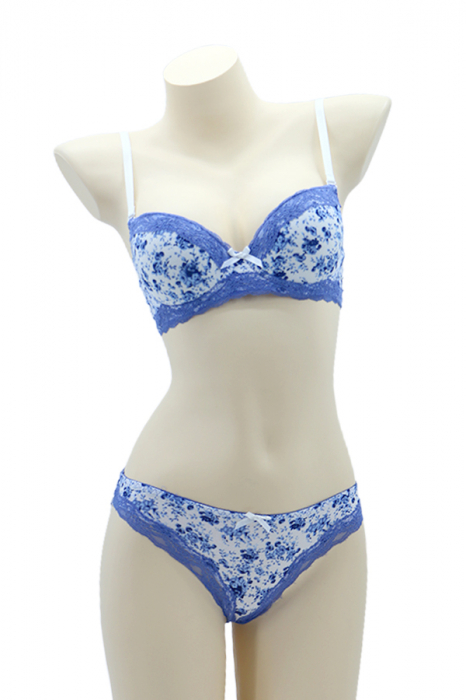 Set 2 piese lenjerie intima, sutien si chiloti tanga 35687albastru [1]