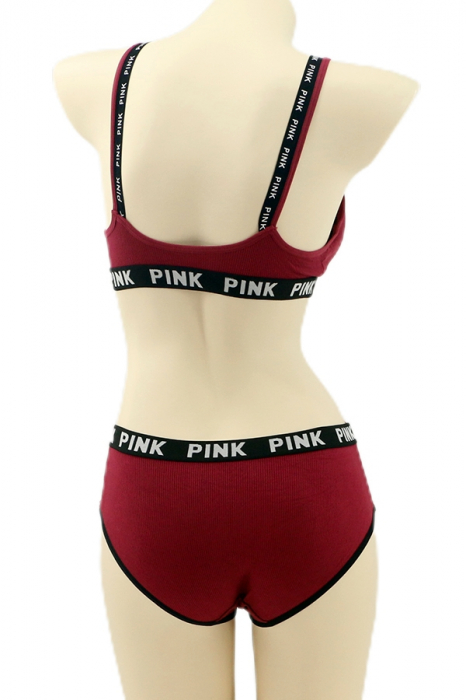Set 2 piese lenjerie intima, top si chiloti clasici YAN-8876visiniu [2]