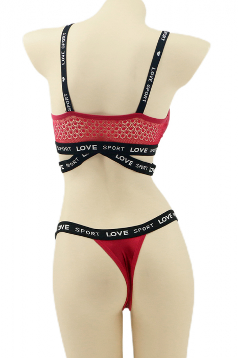 Set 2 piese lenjerie intima, top si chiloti tanga YAN-005visiniu [2]