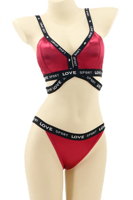 Set 2 piese lenjerie intima, top si chiloti tanga YAN-005visiniu [1]