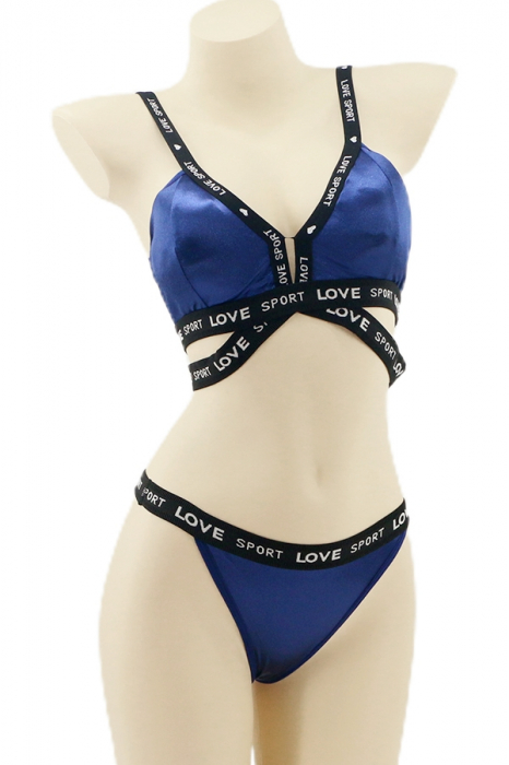 Set 2 piese lenjerie intima, top si chiloti tanga YAN-005bleumarin [1]