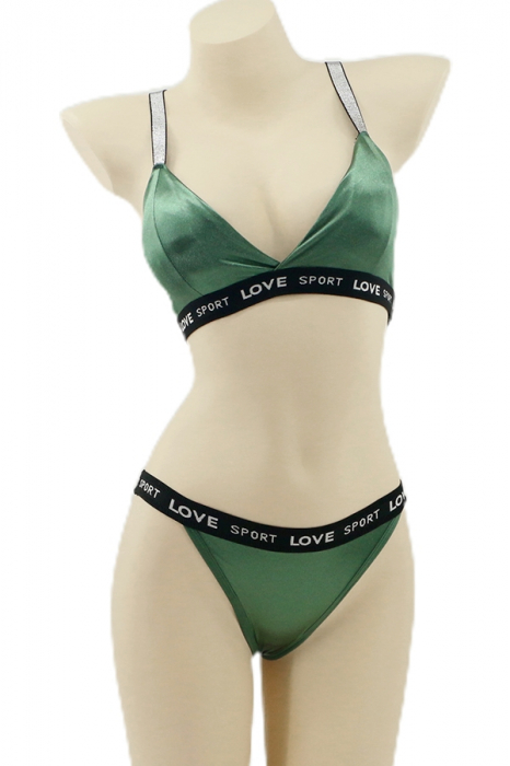 Set 2 piese lenjerie intima, top si chiloti tanga YAN-006verde [1]