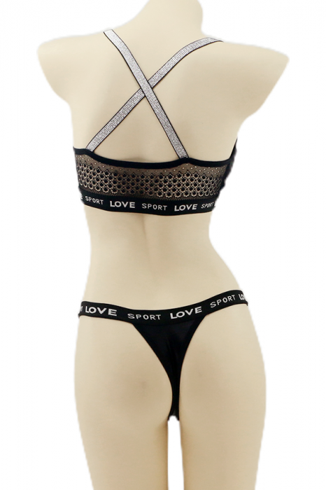 Set 2 piese lenjerie intima, top si chiloti tanga YAN-006negru [2]