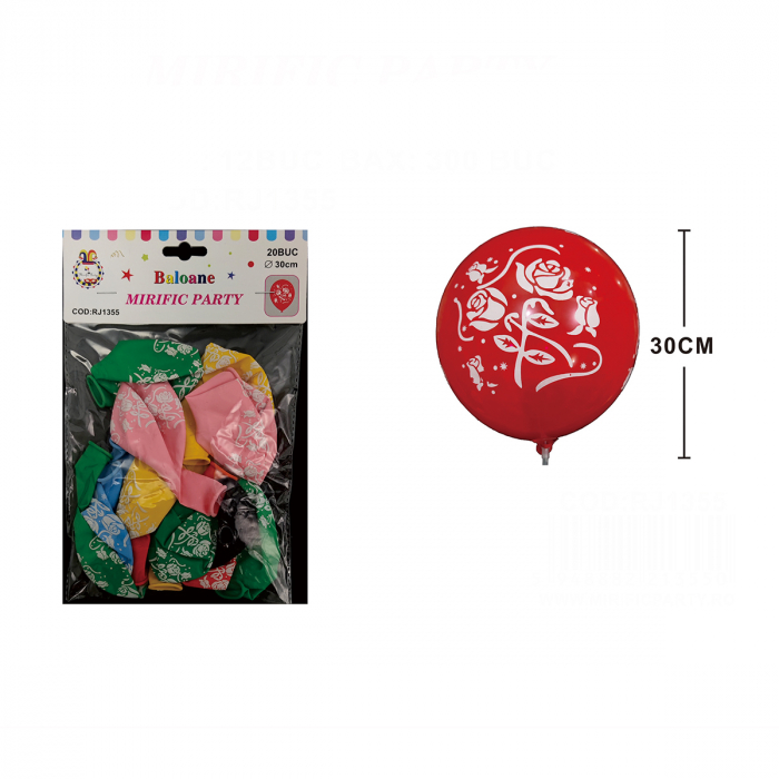 Set 20 baloane din latex pentru petrecere cu imprimeu trandafiri 30 cm RJ1355 [2]