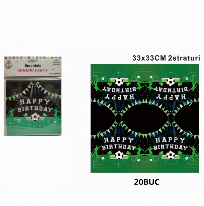 Set 20 servetele party cu 2 straturi, tematica Fotbal 33 x 33 cm PZ7425 [2]