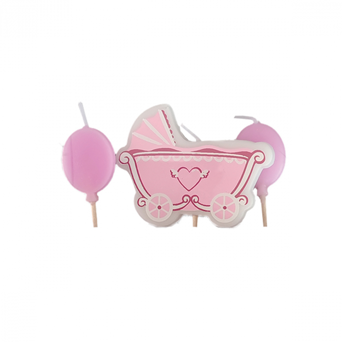 Set 3 lumanari aniversare pentru tort ' Carucior bebe si baloane ' 5 cm LZ2659 [1]