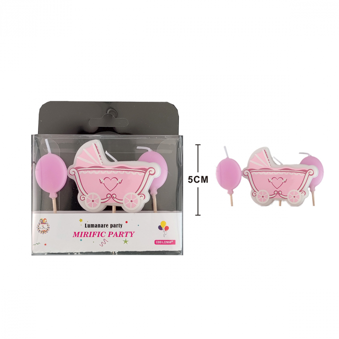 Set 3 lumanari aniversare pentru tort ' Carucior bebe si baloane ' 5 cm LZ2659 [2]