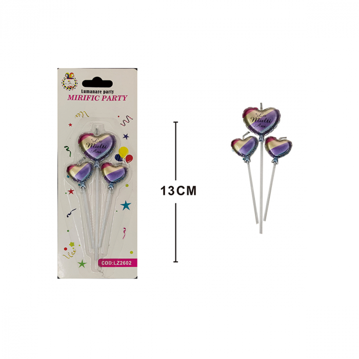 Set 3 lumanari aniversare pentru tort forma inima ' La Multi Ani ' 13 cm LZ2602 [2]