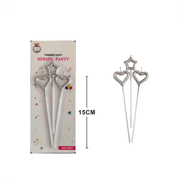 Set 3 lumanari aniversare pentru tort in forma de stea si inima 15 cm LZ2675 [2]