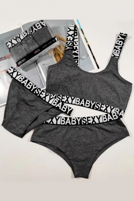 Set 3 piese lenjerie intima, bustiera, boxeri si chiloti clasici 95000-8gri [2]