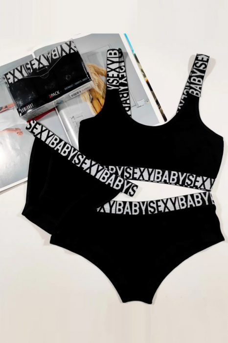 Set 3 piese lenjerie intima, bustiera, boxeri si chiloti clasici 95000-8negru [2]