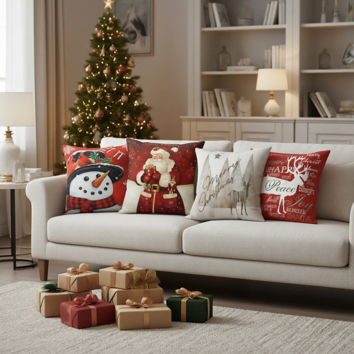 Set 4 huse pentru fete de perna, model Craciun 45 x 45 cm 6220-4mixt [2]