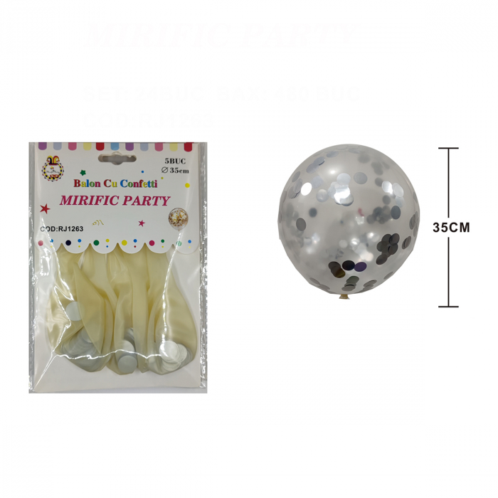 Set 5 baloane transparente din latex cu confetti 35 cm RJ1263 [2]