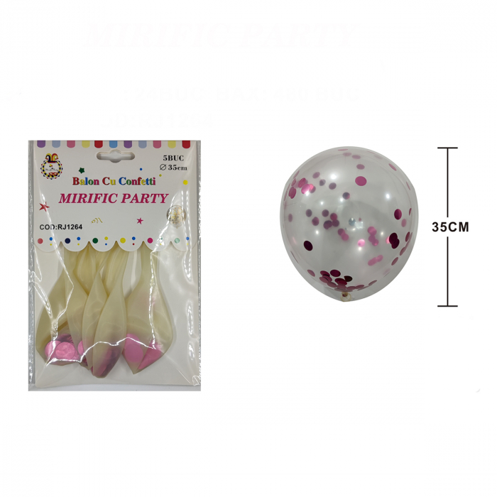 Set 5 baloane transparente din latex cu confetti 35 cm RJ1264 [2]