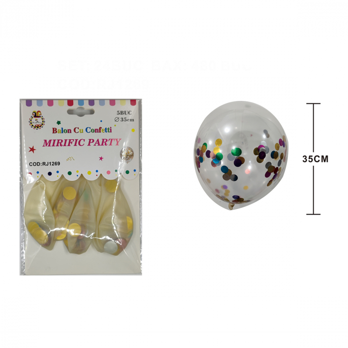 Set 5 baloane transparente din latex cu confetti 35 cm RJ1269 [2]