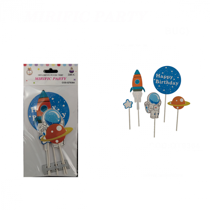 Set 5 decoratiuni multicolore pentru tort cu tematica spatiu QT9364 [2]