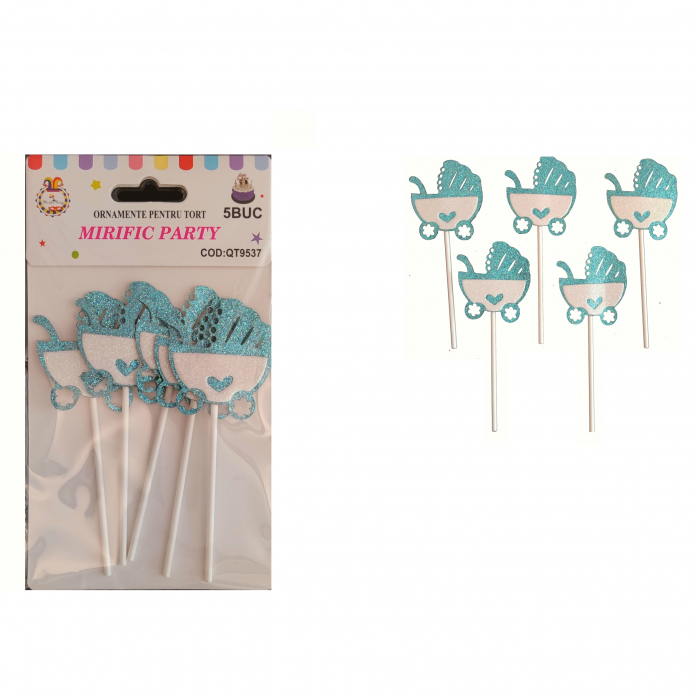Set 5 decoratiuni pentru tort ' Figurina carucior bebe ' QT9537 [2]