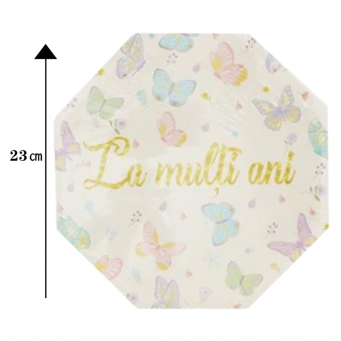 Set 6 farfurii pentru petrecere cu fluturi ' La multi ani ' 23cm 082583 [2]
