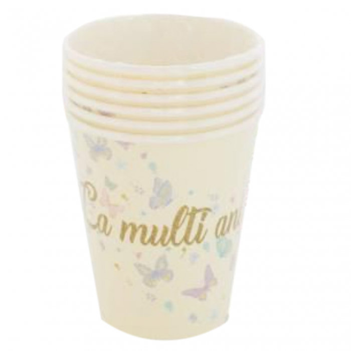 Set 6 pahare pentru petrecere cu fluturi ' La multi ani ' 8.5 cm 082584 [1]