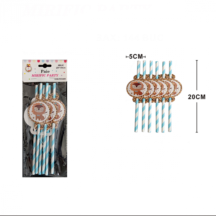 Set 6 paie pentru bauturi din hartie figurina ' Leu ' 20 cm PZ3489 [2]