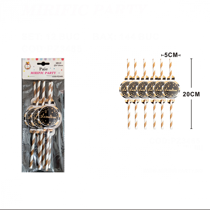 Set 6 paie pentru bauturi din hartie ' La multi ani ' 20 cm PZ3485 [2]
