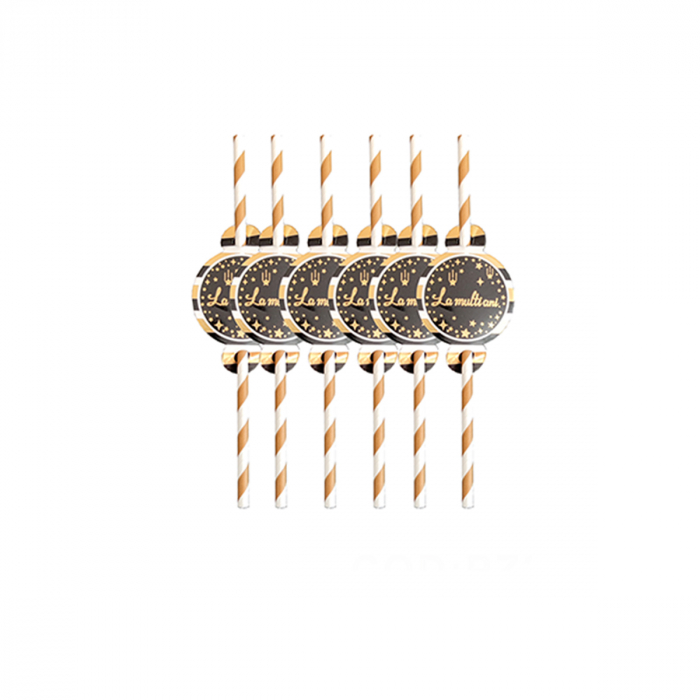 Set 6 paie pentru bauturi din hartie ' La multi ani ' 20 cm PZ3485 [1]