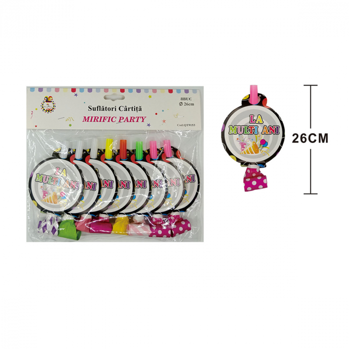 Set 8 suflatori pentru petrecere ' La Multi Ani '  26 cm QT9153 [2]