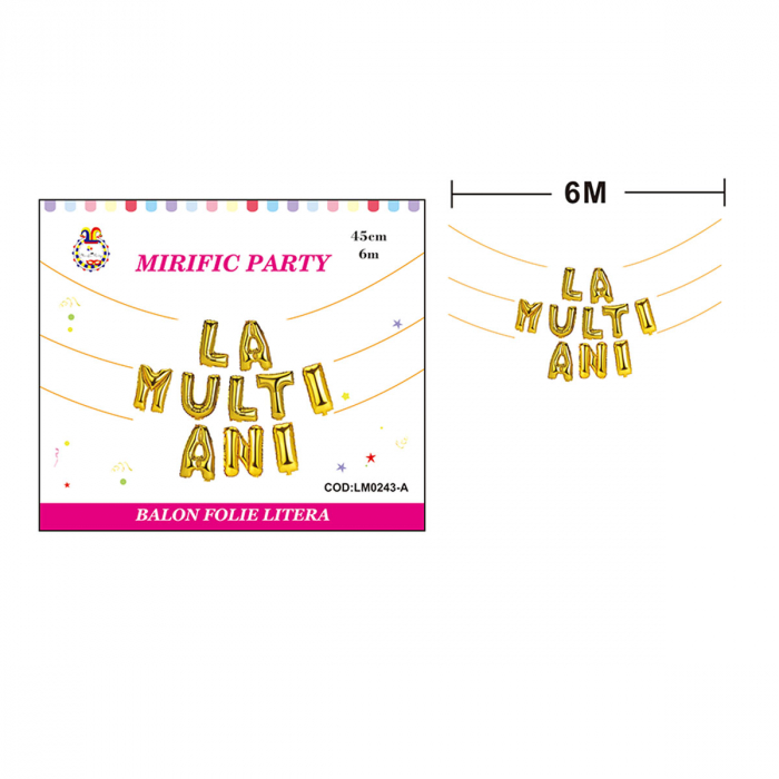 Set aranjament 10 baloane din folie ' La multi ani ' 6 m x 45 cm LM0243-A [2]