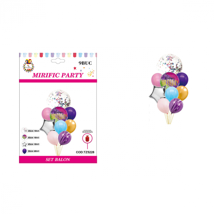 Set aranjament 9 baloane cu confetti ' Happy Birthday ' 45 cm TZ5228 [2]
