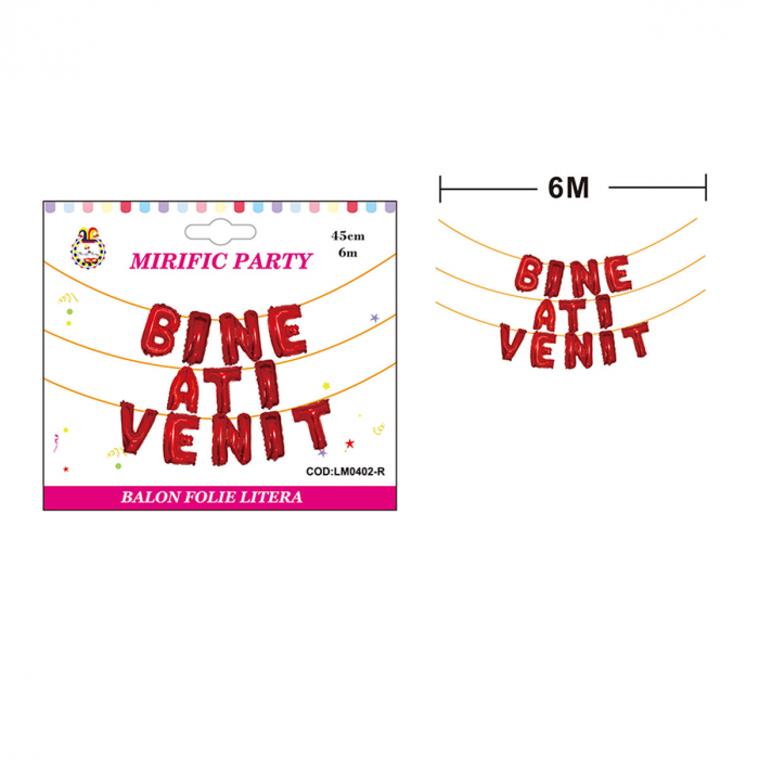 Set aranjament 12 baloane din folie  ' Bine ati venit ' 6 m x 45 cm LM0402-R [2]