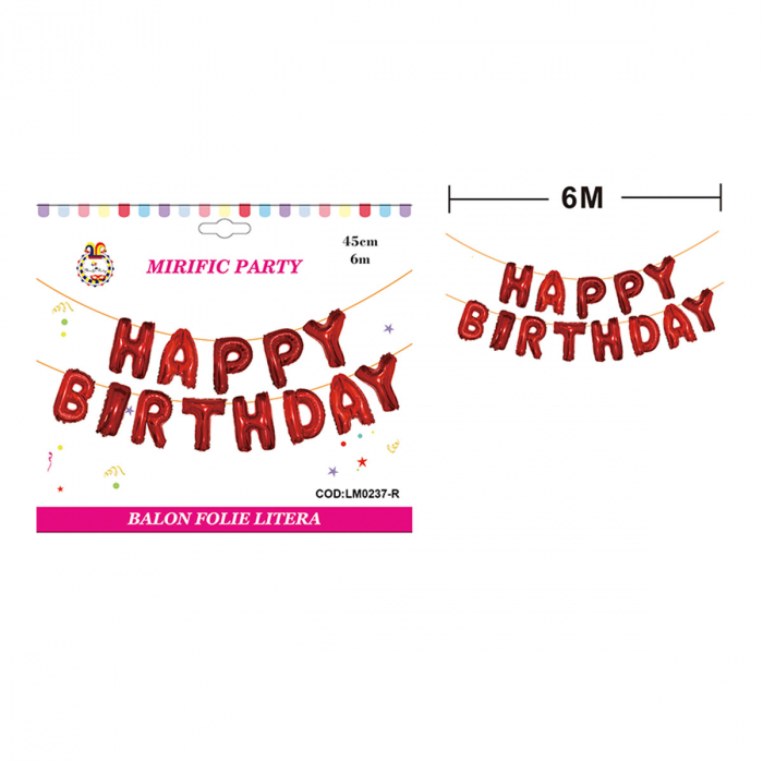 Set aranjament 13 baloane din folie ' Happy birthday ' 6 m x 45 cm LM0237-R [2]