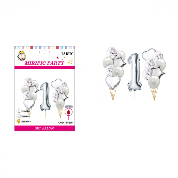 Set aranjament 15 baloane cu confetti cifra ' 1 ' 80 cm TZ5239 [2]