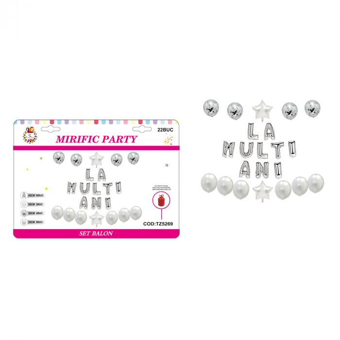 Set aranjament 22 baloane cu confetti ' La multi ani ' 45 cm TZ5269 [2]