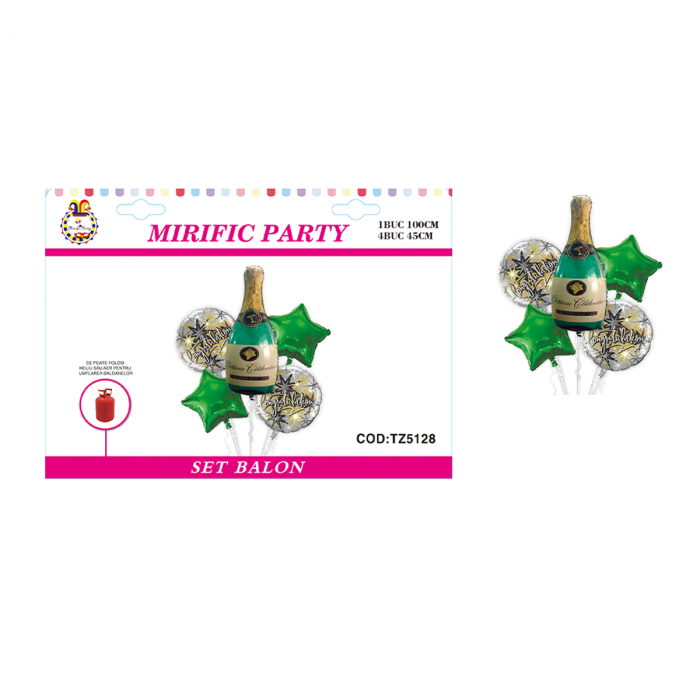 Set aranjament 5 baloane din folie ' Sticla sampanie ' 100 cm TZ5128 [2]