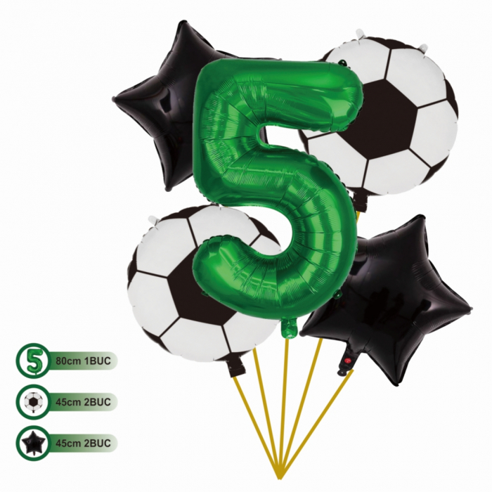 Set aranjament 5 baloane folie si latex cu tematica Fotbal 80 cm TZ5378 [2]