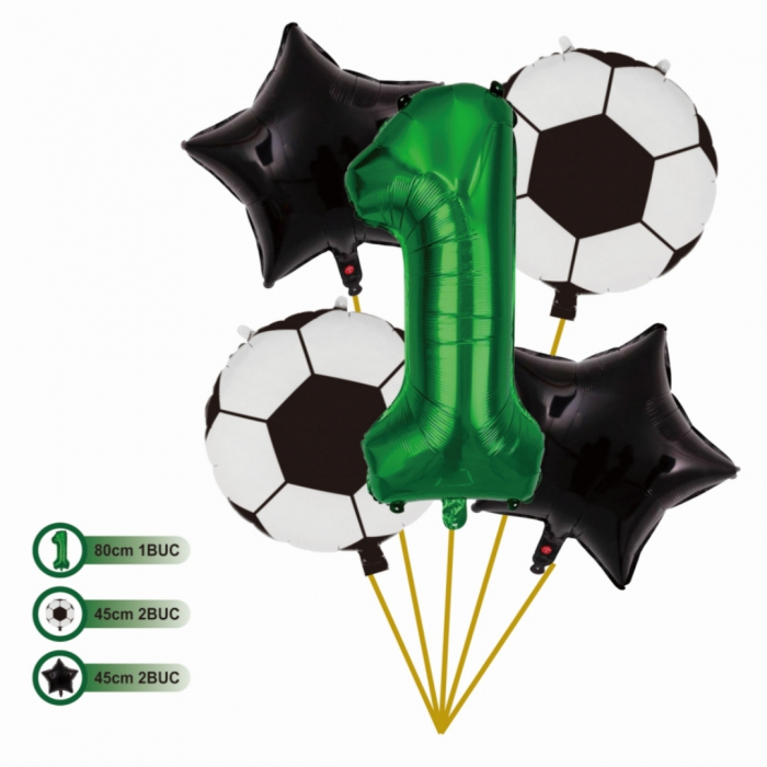 Set aranjament 5 baloane folie si latex cu tematica Fotbal 80 cm TZ5378 [2]