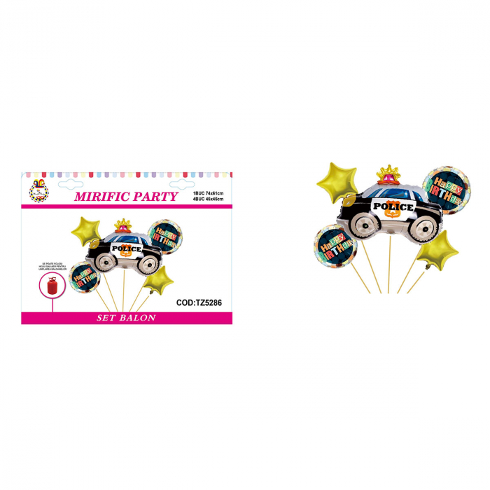 Set aranjament 5 baloane folie figurina masina politie 74 x 61 cm TZ5286 [2]