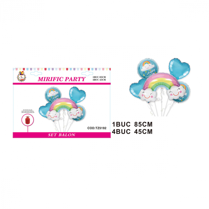 Set aranjament 5 baloane folie figurina curcubeu 85 cm TZ5192 [2]