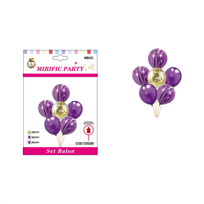 Set aranjament 6 baloane latex cu confetti 30 cm TZ5258 [2]