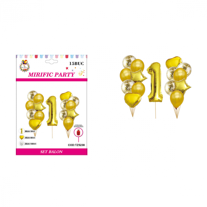 Set aranjament 15 baloane cu confetti cifra ' 1 ' 80 cm TZ5238 [2]