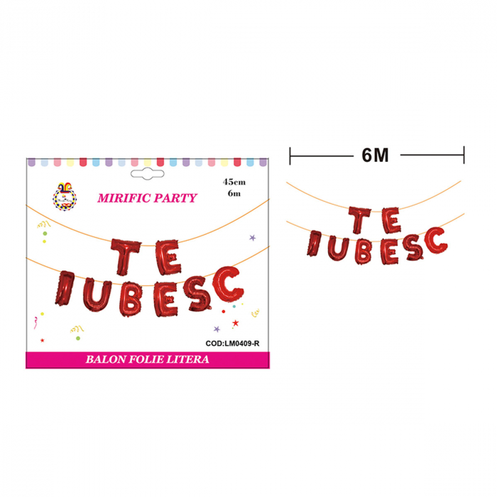 Set aranjament 8 baloane din folie ' Te iubesc ' 6 m x 45 cm LM0409-R [2]