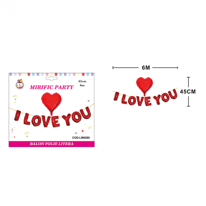 Set aranjament 9 baloane din folie ' I love you ' 6 m x 45 cm LM0589 [2]